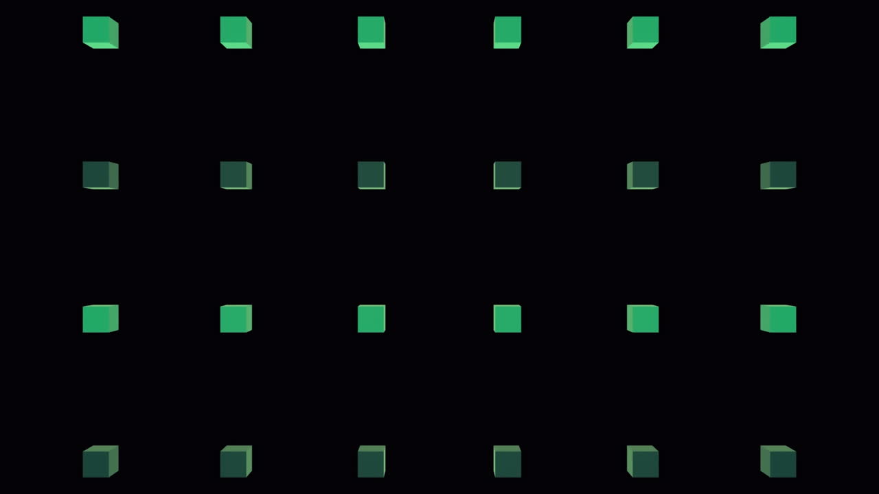 緑の背景に輝くキューブのアニメーション