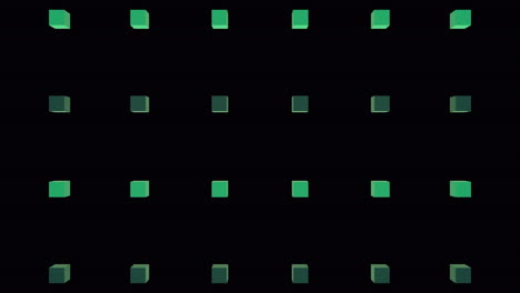 animación de cubos sobre chispas en fondo verde.