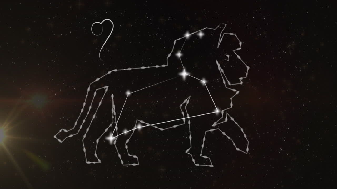 animación del signo de la estrella leo en nubes de humo en el fondo.