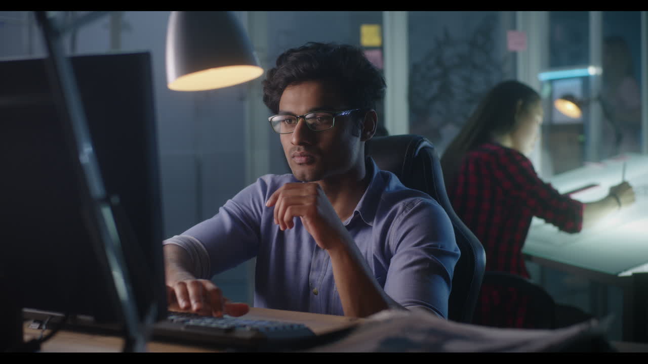 Designers working late night in a studio