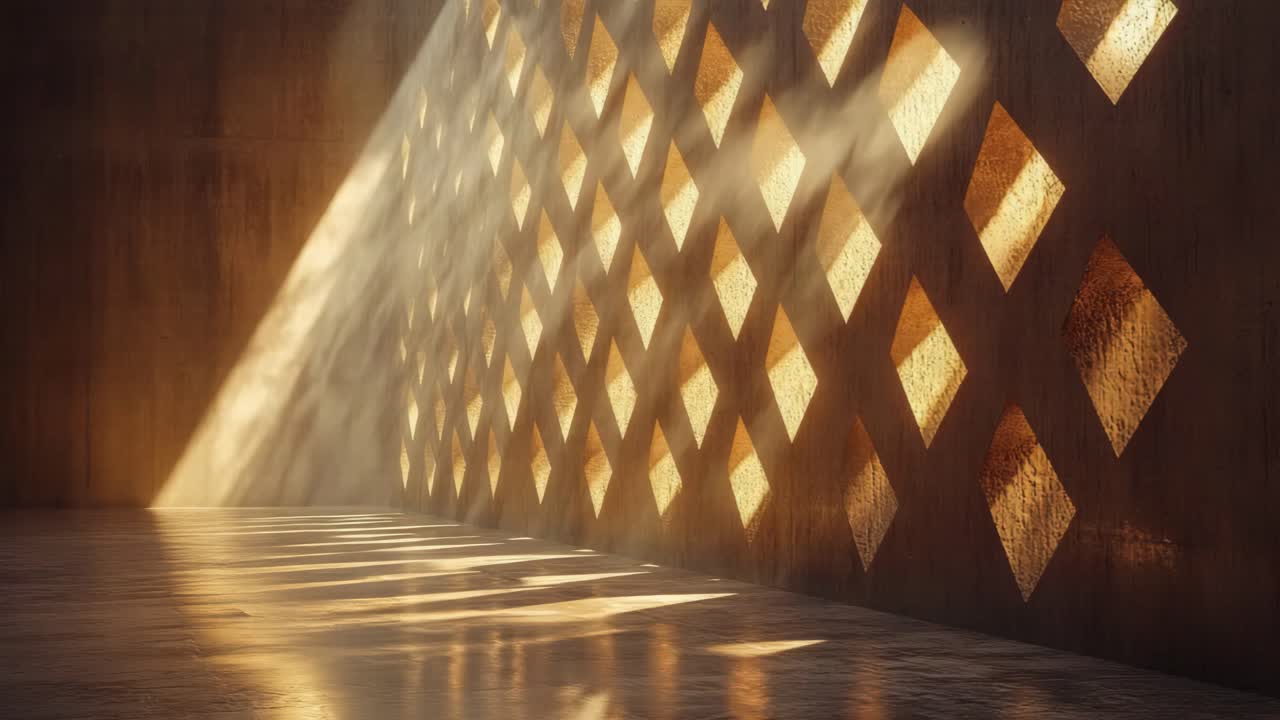 Modern Concrete Interior with Sunlight Filtering Through Patterned Wall