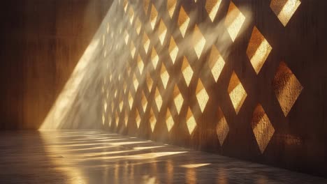 modern concrete interior with sunlight filtering through patterned wall