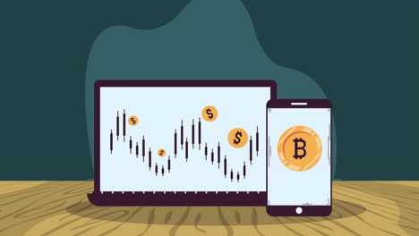 bitcoin with statistics infographic animation