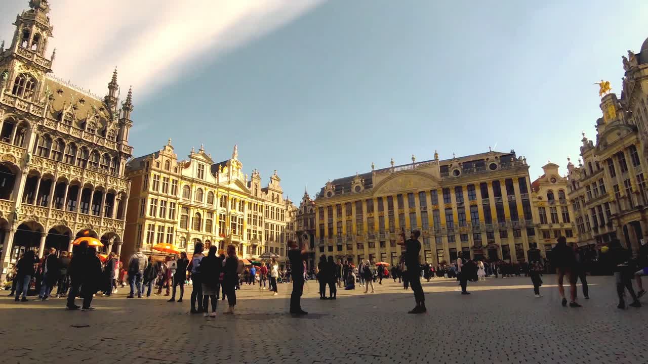 Time-lapse of the Grand Place, Brussels, Belgium. Baroque and Neo-gothic building facades.