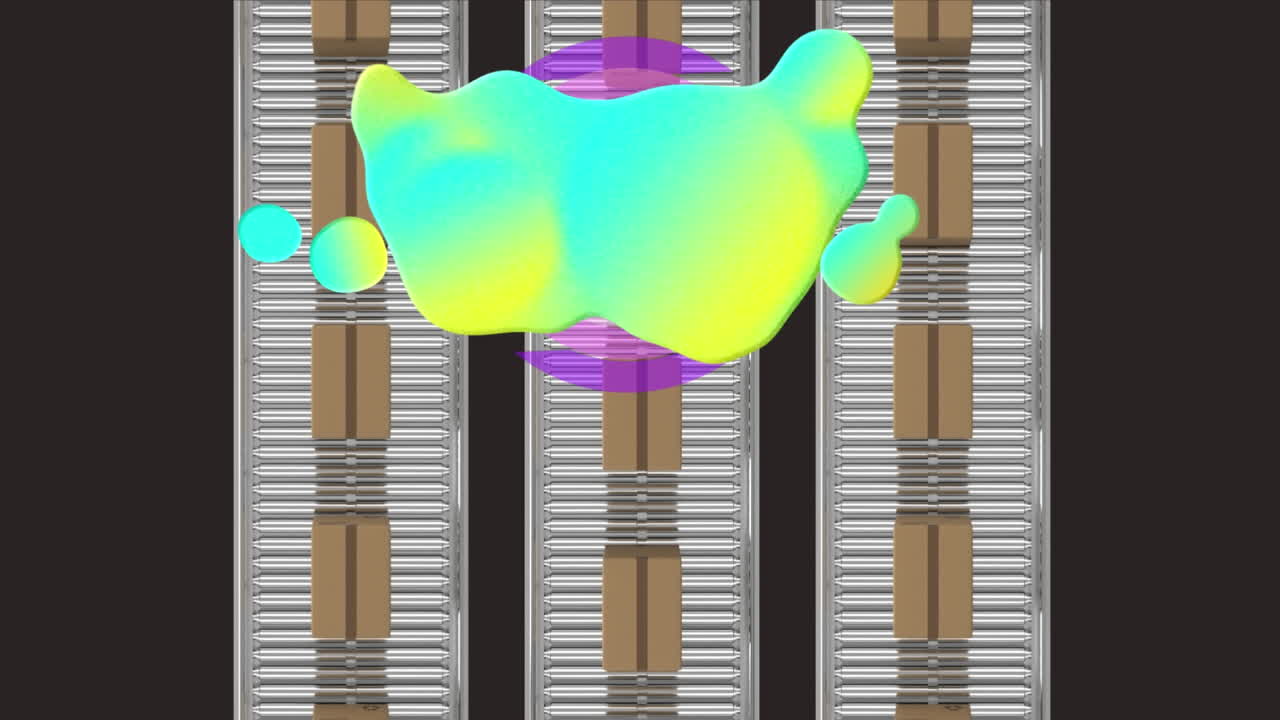 컨베이어 벨트에 움직이는 카드보드 상자 위의 스 ⁇  스캐닝과 블롭의 애니메이션