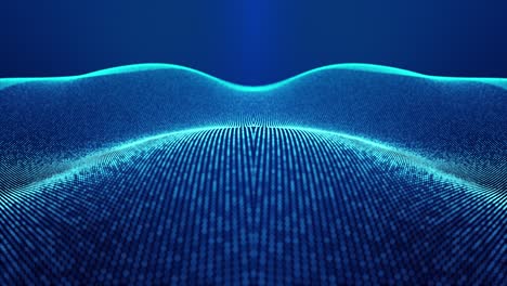 sci-fi abstract theme with particle mirror waves. 4k looped abstract blue background of glow particles form curved lines, surfaces simmetrical structures. digital bg with particle hologram.