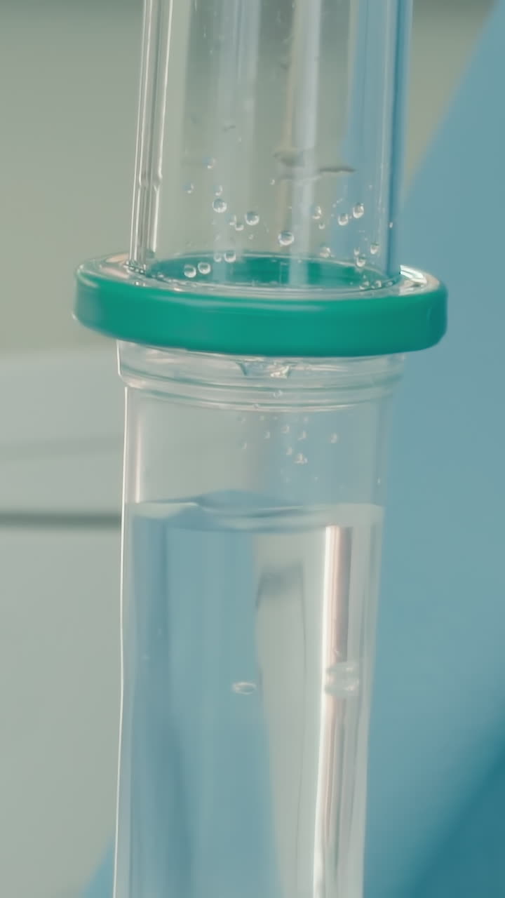 cámara de goteo intravenosa con medicamentos. el equipo médico proporciona un control preciso de la administración de líquidos para garantizar que el paciente permanezca hidratado