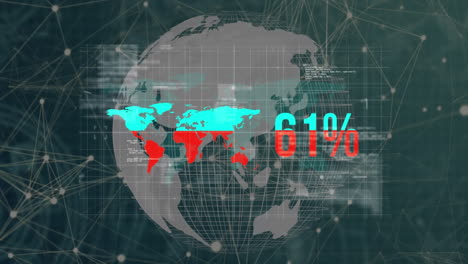 animación del globo y procesamiento de datos a través de una red de conexiones