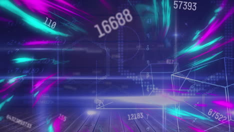 animación de senderos de luz rosa y azul con red y procesamiento de datos, sobre fondo oscuro