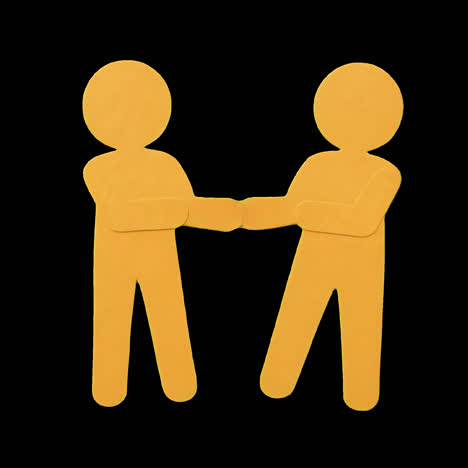 orange paper cutout figures handshake animation isolated asset, transparent 4k video, alpha channel