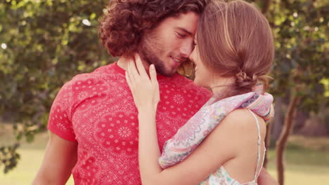 in slow motion cute couple in the park