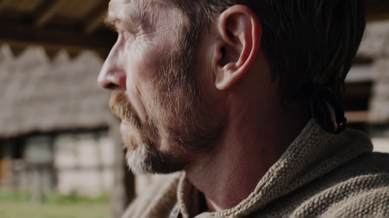 Close-up Portrait of a Man in Historical Clothing