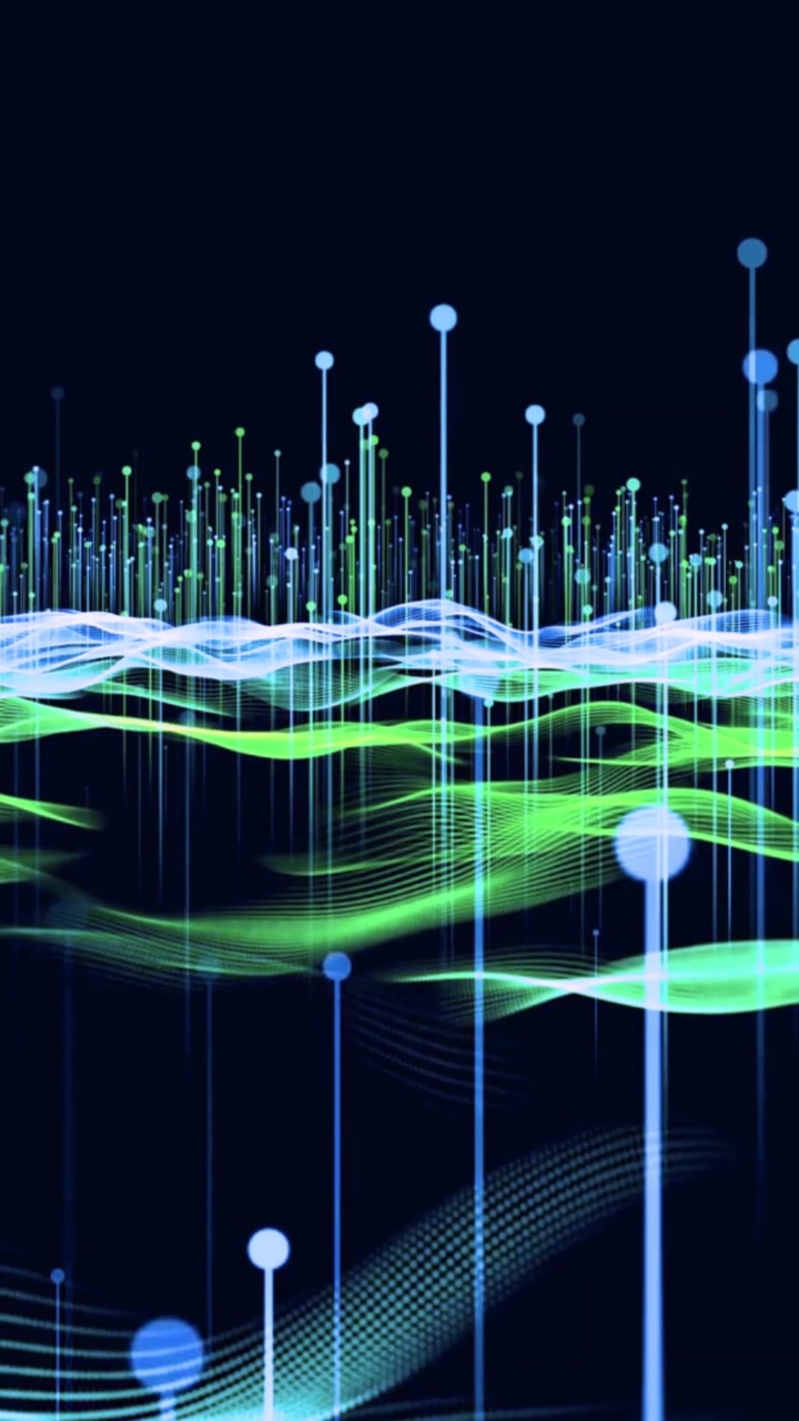 Animated Digital Network with Blue and Green Data Visualization