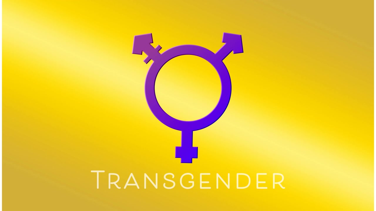 Animation of transgender symbol and text on yellow background
