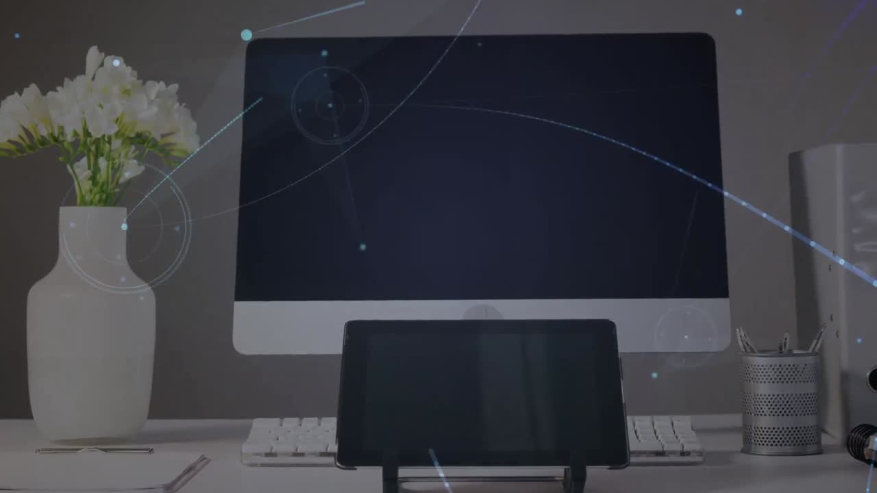 태블릿과 tv를 통한 연결 네트워크의 애니메이션