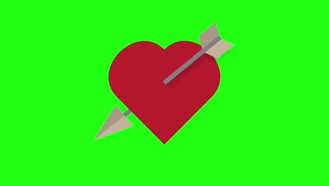 animation of an arrow passing through the heart on a green screen background