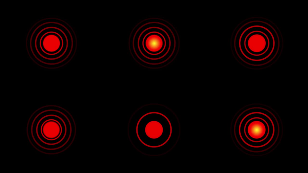 círculos de dolor rojos o marcas de localización parpadean sobre un fondo negro