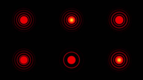 círculos de dolor rojos o marcas de localización parpadean sobre un fondo negro
