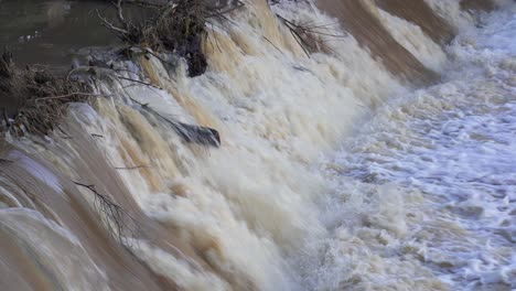 El-Agua-Alta-De-Otoño-Cerca-De-Inundar-El-Río-Leam-Mientras-El-Agua-Sucia-Brota-Sobre-El-Desgaste