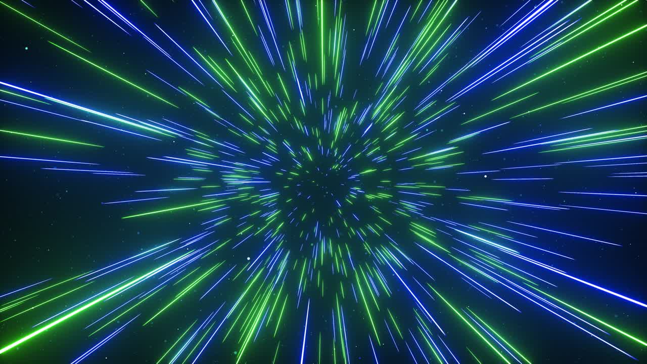 fondo cósmico creativo abstracto. hiper salto a otra galaxia. velocidad de la luz, rayos brillantes de neón en movimiento. hermosos fuegos artificiales, explosión colorida, big bang. moviéndose a través de las estrellas. bucle sin costuras