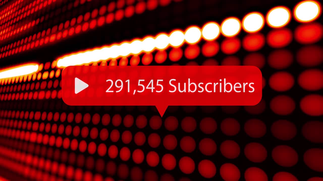 Animation of rising number of subscribers with rows of red led lights in background