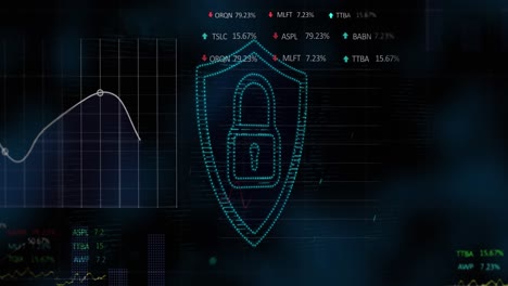 Security-padlock-icon-against-financial-and-stock-market-data-processing-against-blue-background