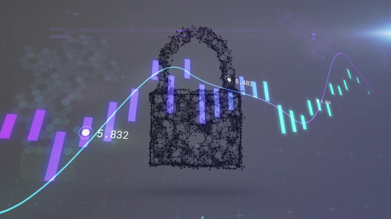 animación del bloqueo de seguridad en línea sobre el procesamiento de datos financieros