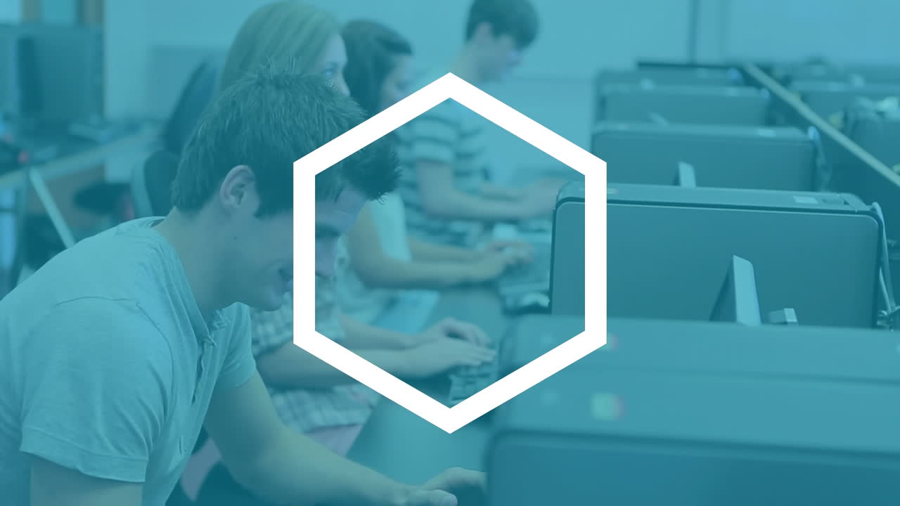 Animation of scopes scanning over students using computer