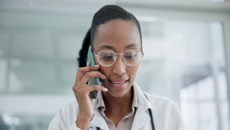 doctor, black woman and phone call with tablet