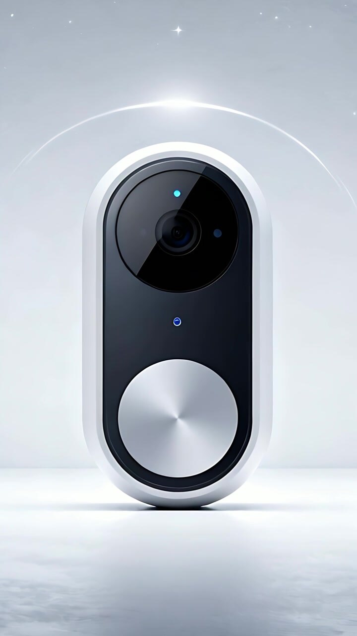 Vertical video: Animating smart doorbell in studio, halo glowing causing LED pulse to show design