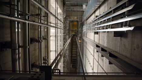 view down a modern elevator shaft