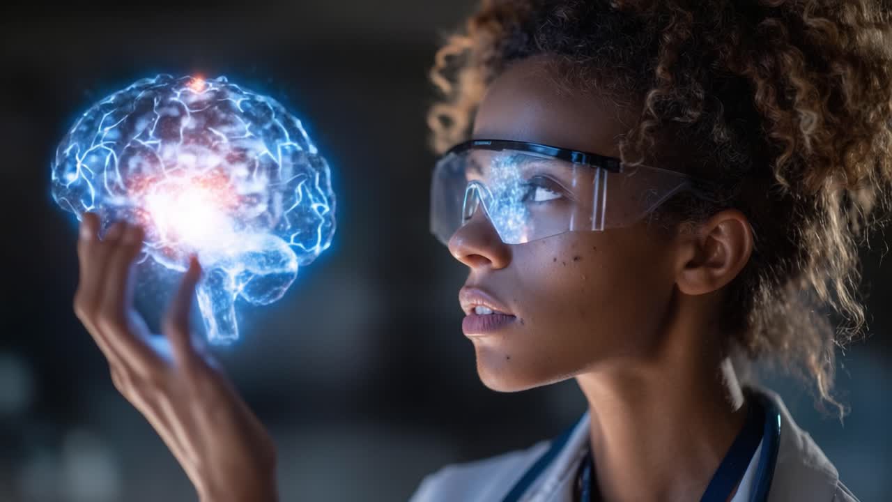 Exploring the Boundaries of Knowledge: A Scientist Engages with a Luminescent Brain Representation in a Deeply Reflective Moment of Discovery