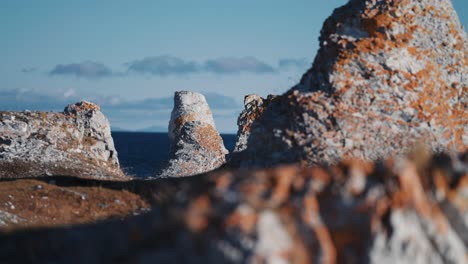 A-close-up-view-of-the-rocky-dolomite-stone-formations-of-the-Trollholmsund-beach-in-Norway