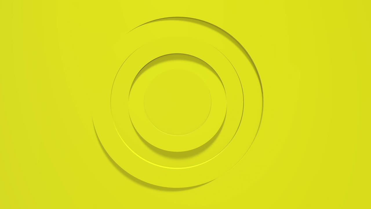 fondo de negocios amarillo con círculos girando en el centro del marco. movimiento de los marcos de las ventanas. animación 3d. hermosa renderización de bucle en 4k