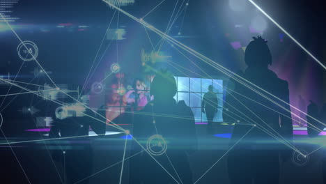 animation of networks of connections over people dancing in club