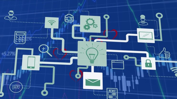 Animation of network of connections over blue background