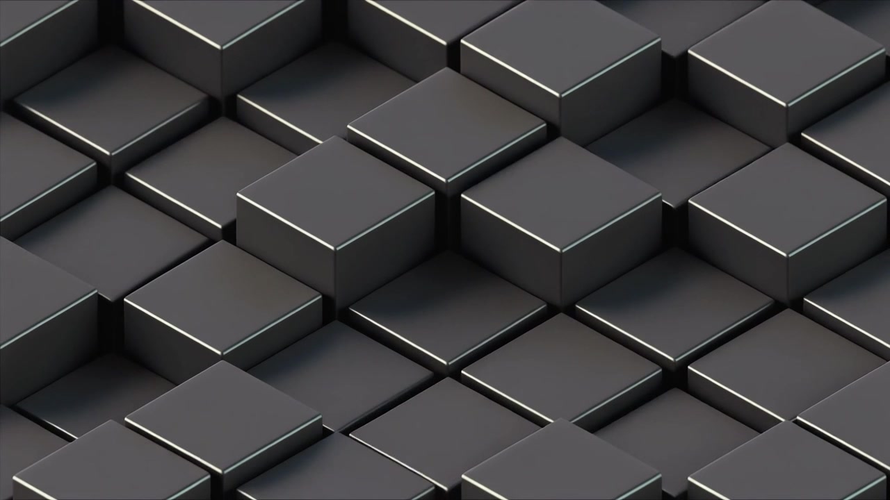 Abstrakt animation af bevægelige mørke metalliske terninger