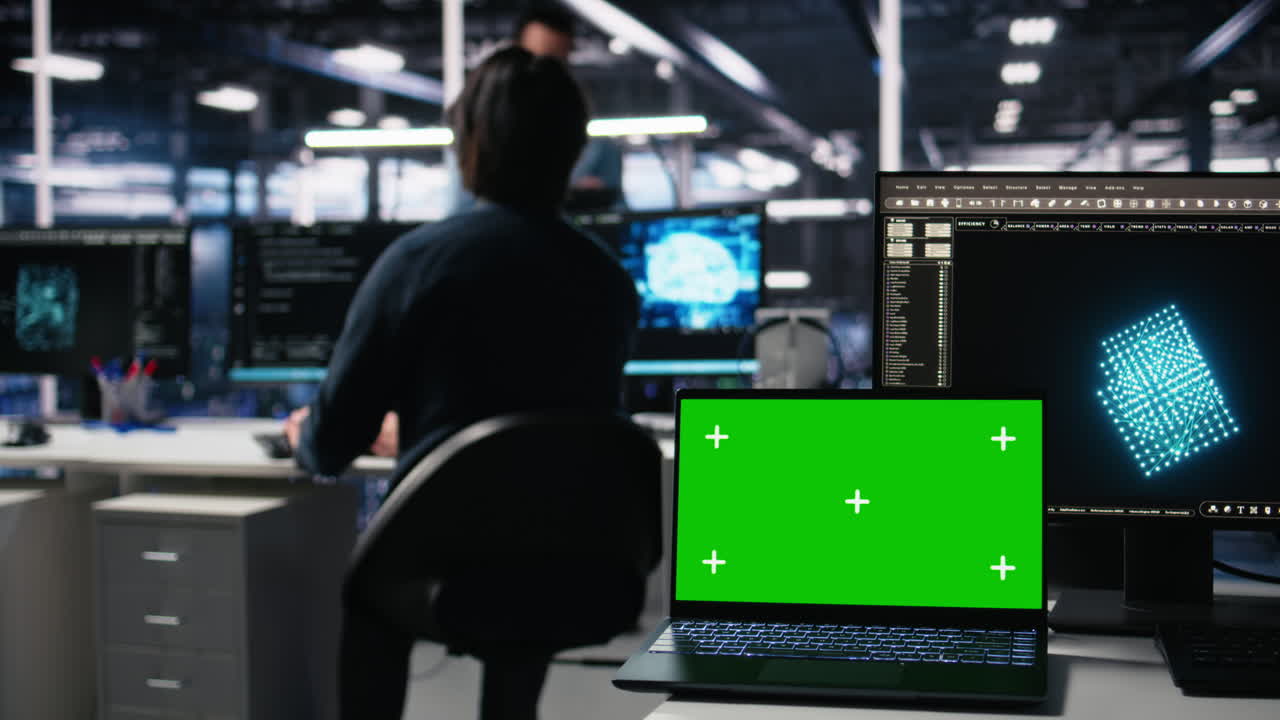 Engineer In Data Center Coding With Generative Ai Assistance On Chroma Key Laptop