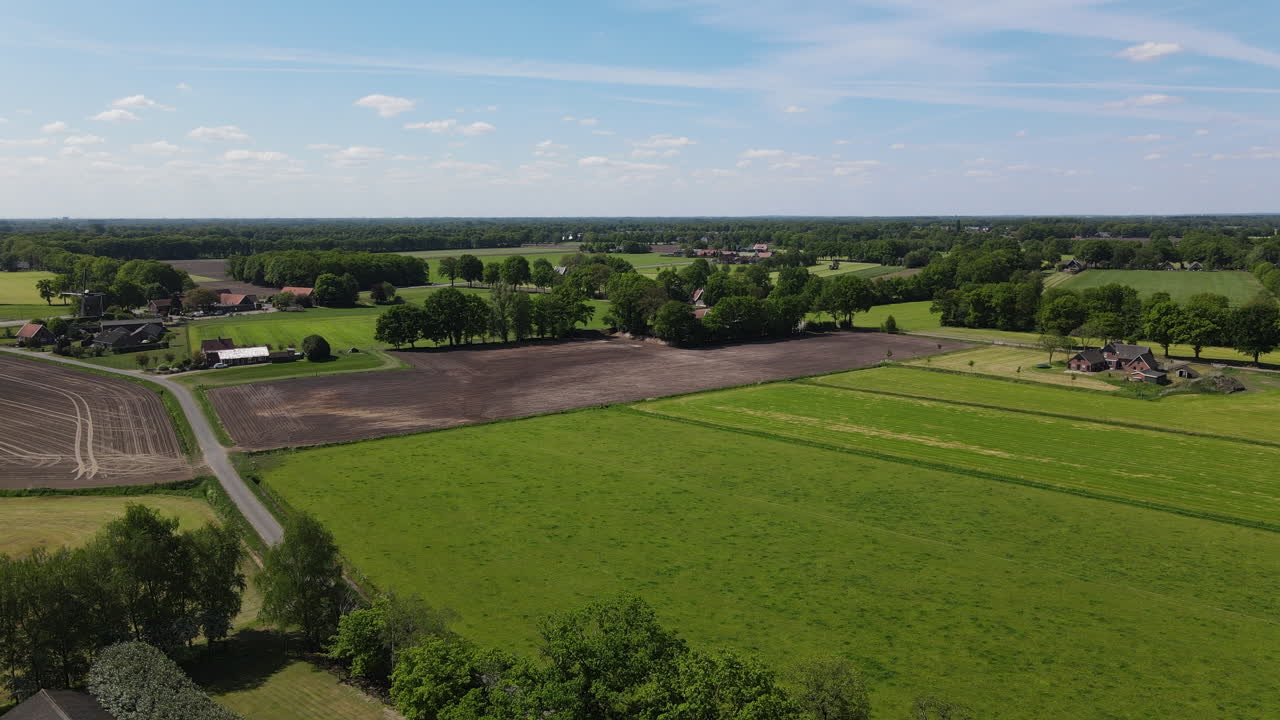 Drone shot of farm and farmlands.