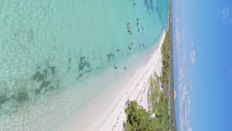 Vertical-drone-shot-of-Bay-Las-Aguilas-in-Pedernales,-Dominican-Republic