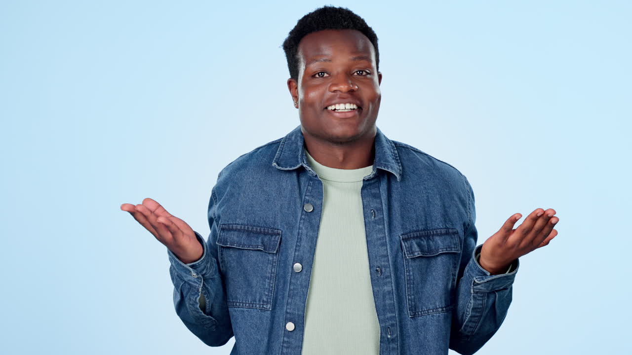 Hands, confused and choice with a black man