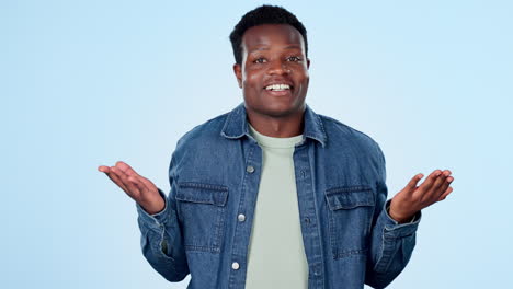hands, confused and choice with a black man