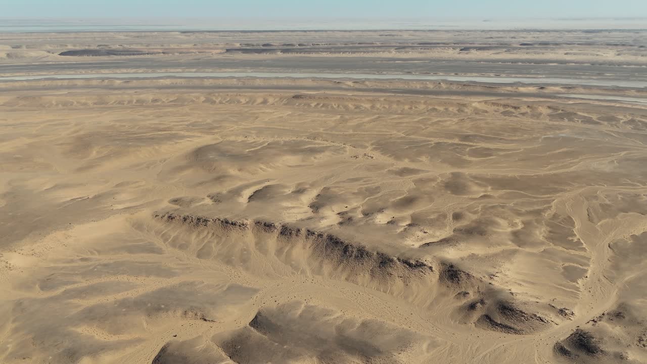 Aerial drone view of the Eye of the Sahara, also known as the Richat Structure in Mauritania, unique circular geological formation in the Sahara desert