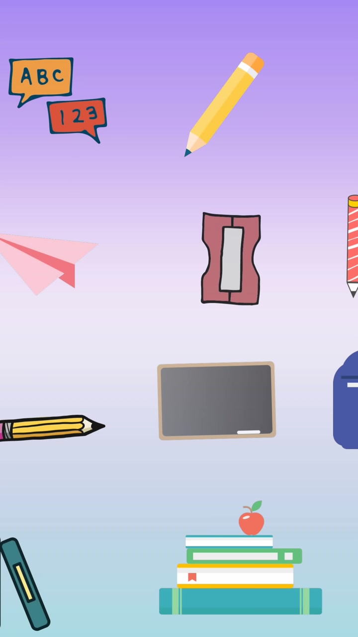 Animation of multiple school concept icons against copy space on purple gradient background