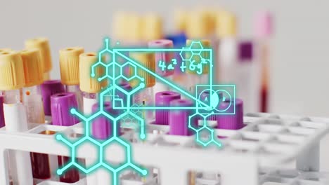 animación de estructuras químicas sobre tubos de ensayo
