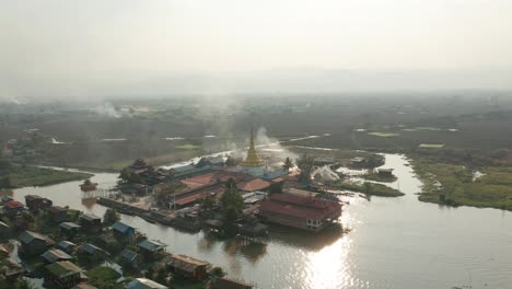 aerial at alodaw pauk pagoda in rural ywama village of myanmar