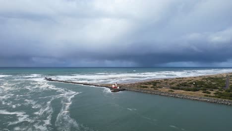 beautiful 4k aerial drone shot showcasing lighthouse in bandon, oregon