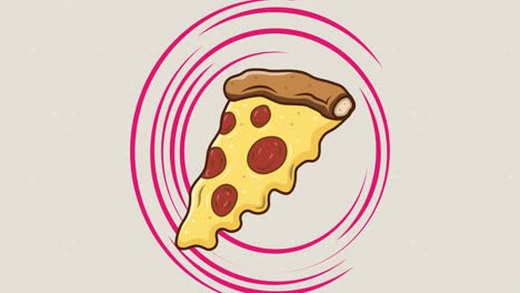 animation of pizza piece icon on beige background