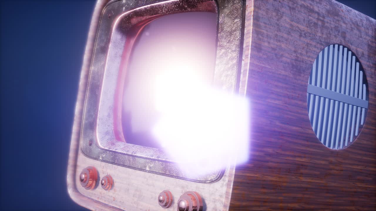 빛과 함께 파란 하늘 배경에 레트로 tv