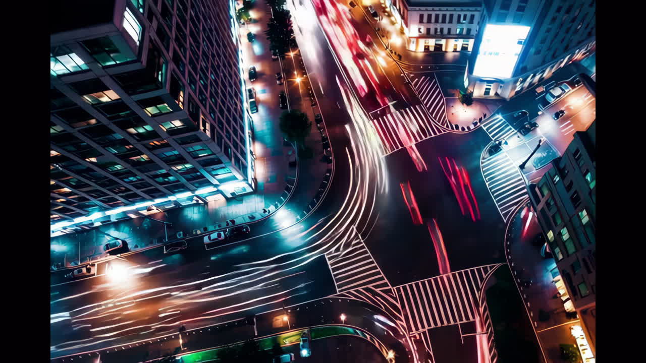 vista aérea de la intersección nocturna de la ciudad